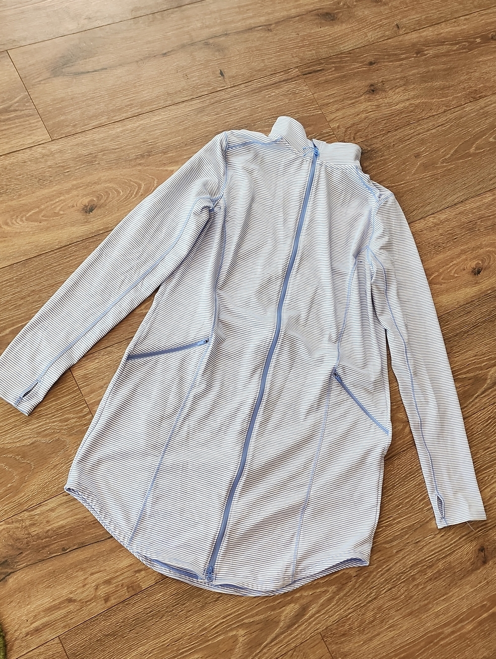 Duluth Trading Light Blue Striped Women's Coverup Long Zip Front